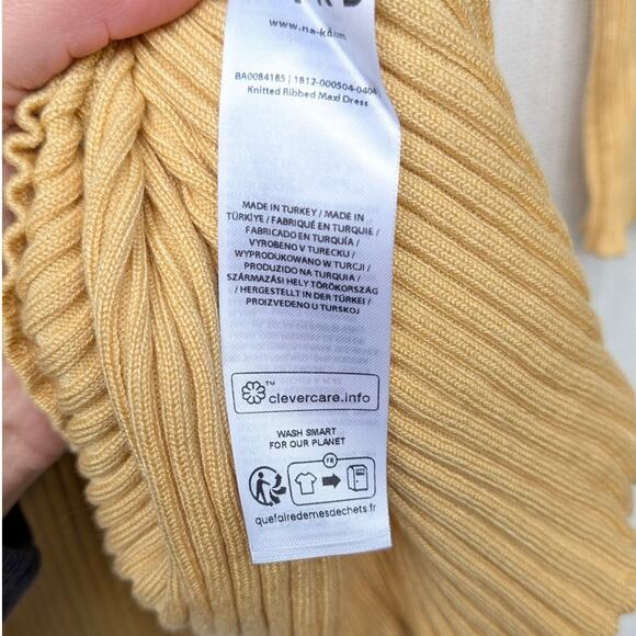 NWT NA-KD Light Yellow Knitted Ribbed Long Sleeve Maxi Dress, size S - Picture 10 of 10
